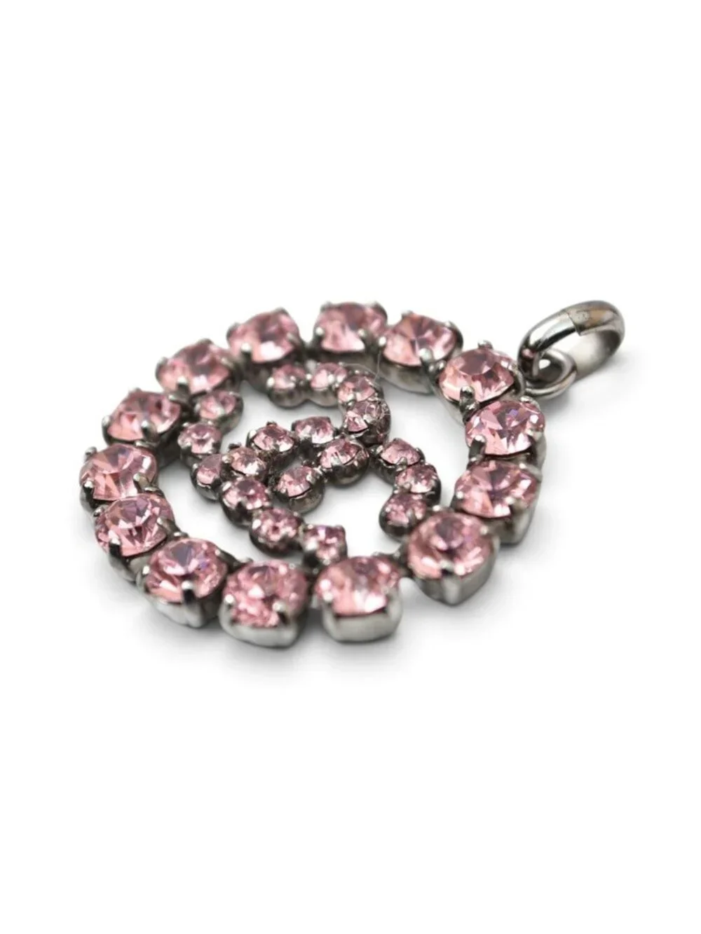 Chanel Pendant Charm CC Logo CC Rhinestone Vintage Pink Silver